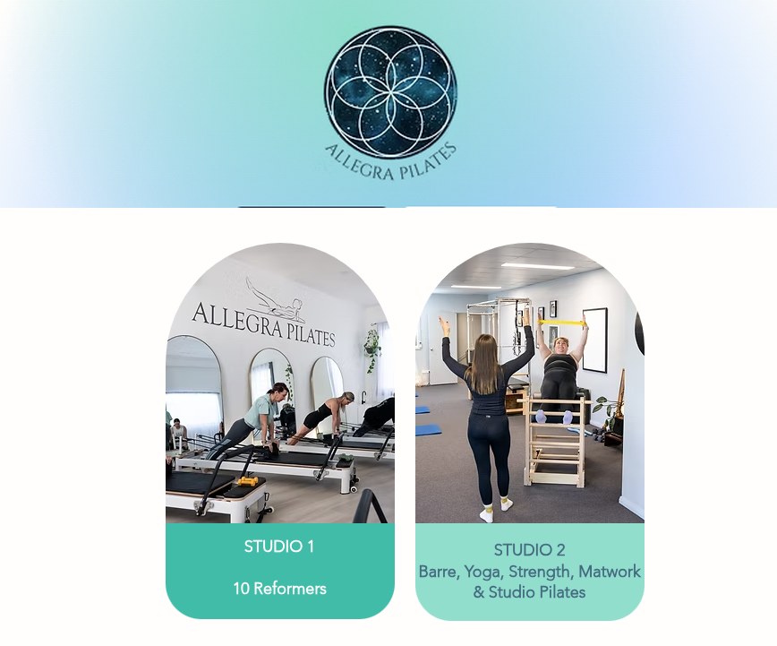 Allegra Pilates — logo and studio photos